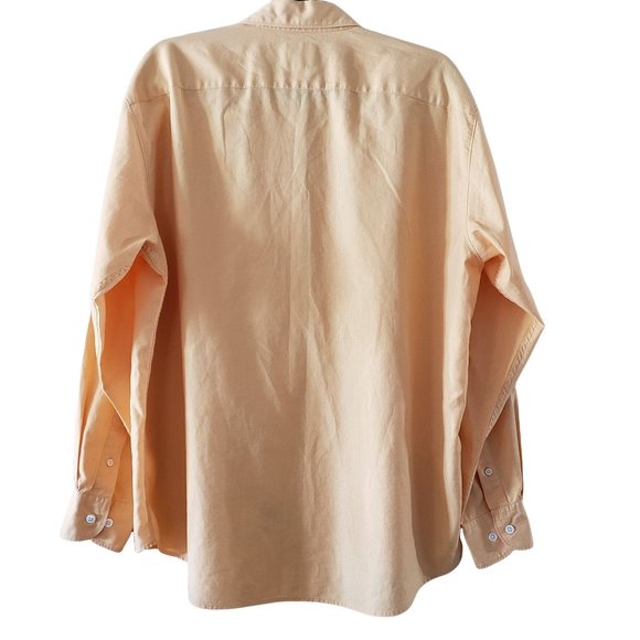 Faconnable Men's Shirt, Long Sleeve, Tiny Check, Light Orange/Tangerine, Sz L - Picture 4 of 9